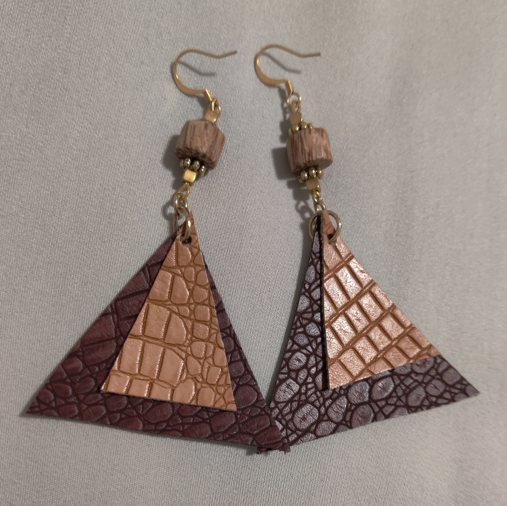 Leather Triangle Bead Earrings